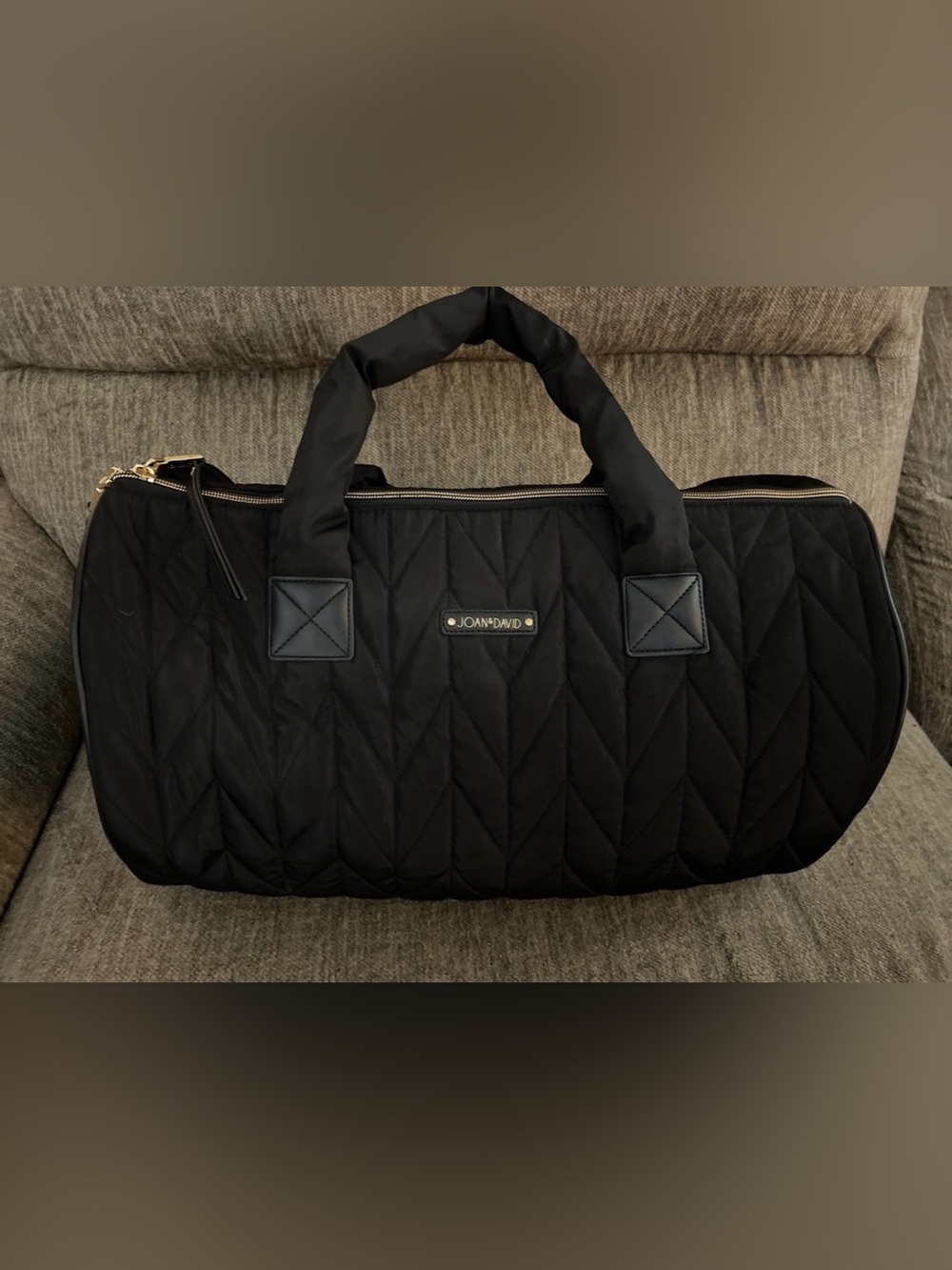 Joan & David Quilted Nylon Weekender Duffel Bag Black NWOT